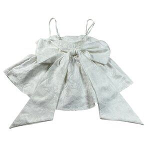 SHEIN Women’s White Jacquard Peplum Top | Statement Bow Detail | Size M